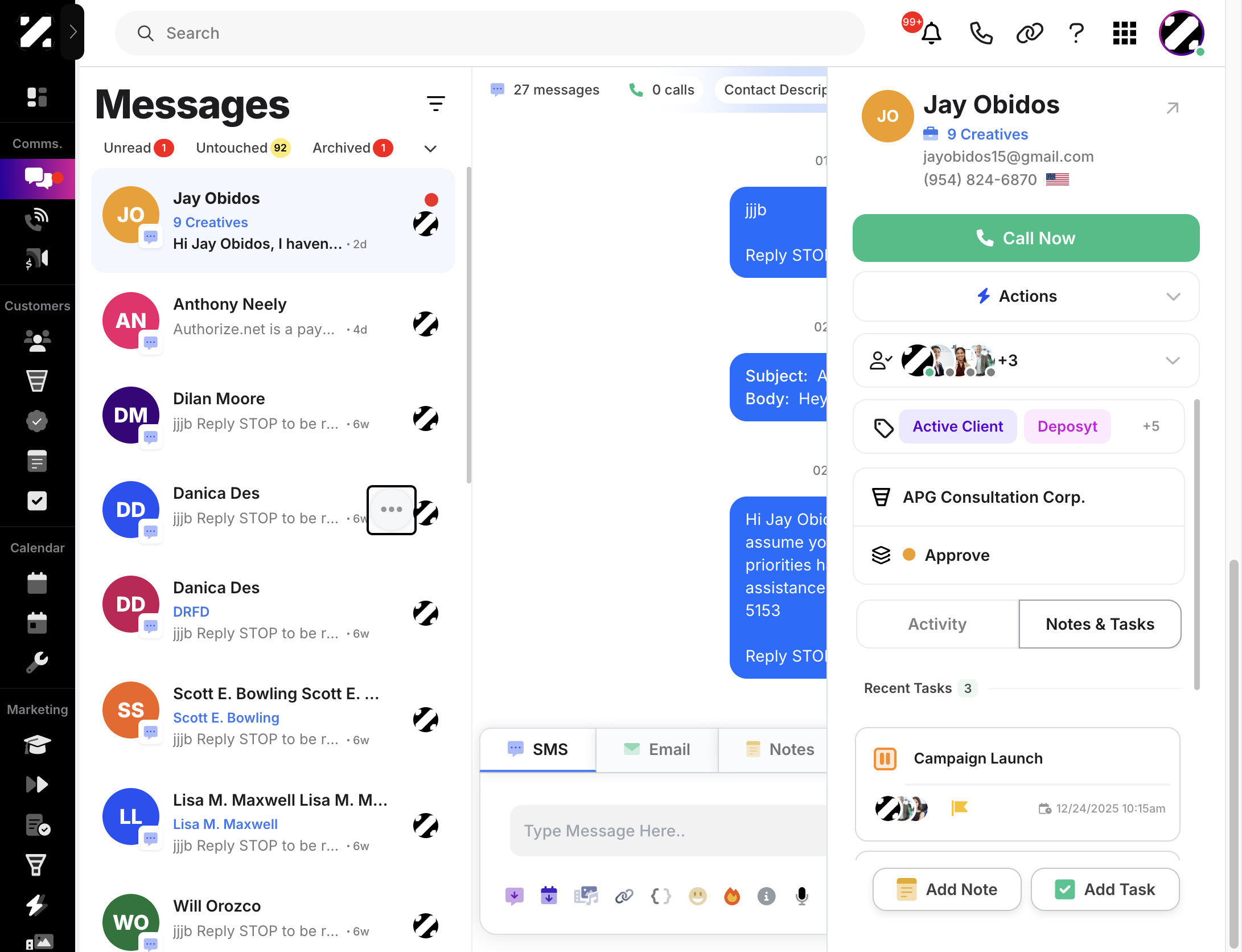 Hover over a message conversation, then click the three-dots button,