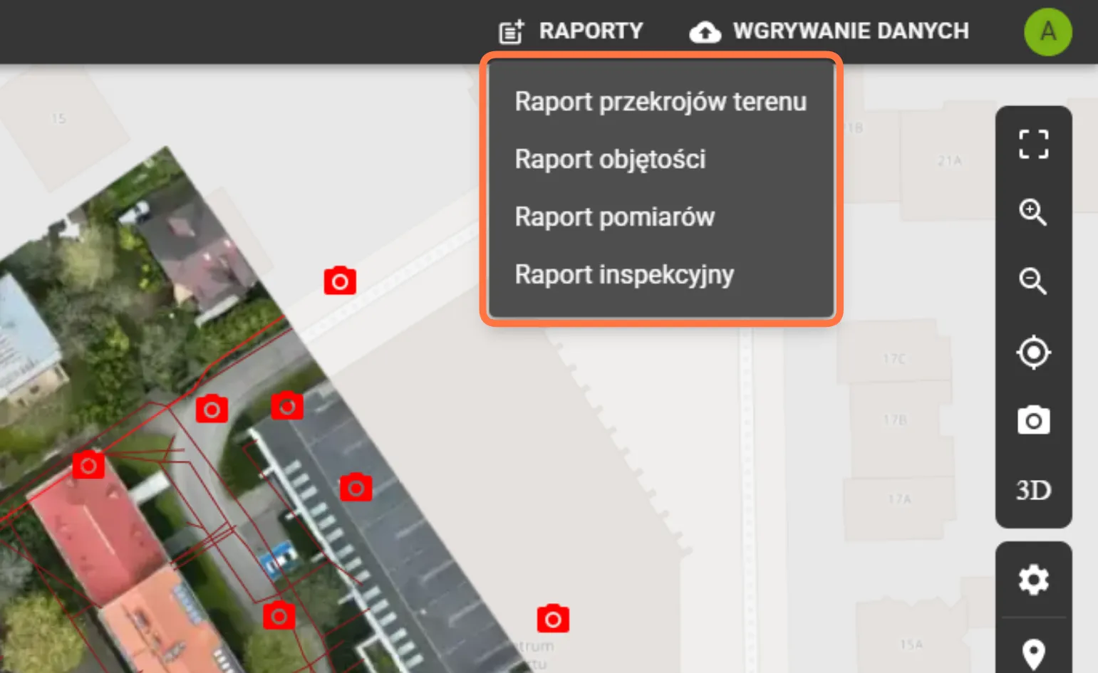 Portal SkySnap oferuje cztery główne ścieżki raportowania, dostosowane do różnych etapów prac inżynieryjnych: