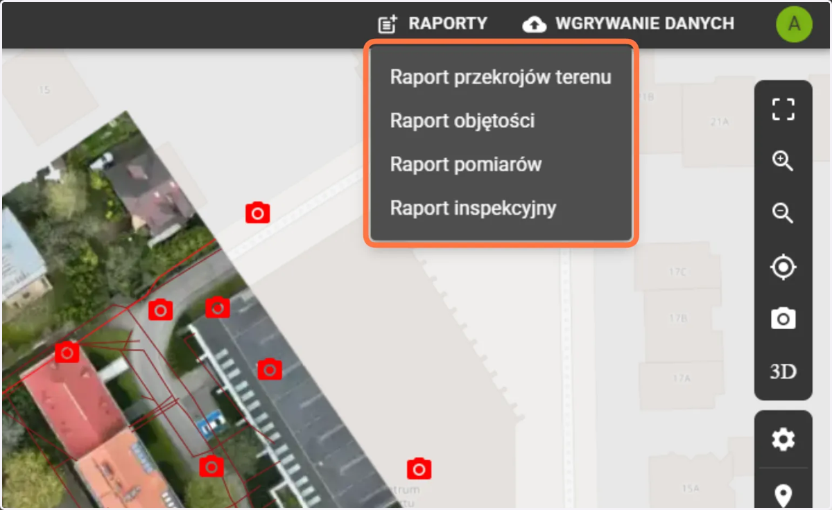 Portal SkySnap oferuje cztery główne ścieżki raportowania, dostosowane do różnych etapów prac inżynieryjnych: