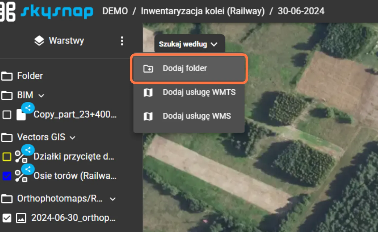 Klikając w ikonę trzech kropek przy nazwie sekcji, możesz skorzystać również z funkcji "Dodaj folder", aby uporządkować swoje dane..