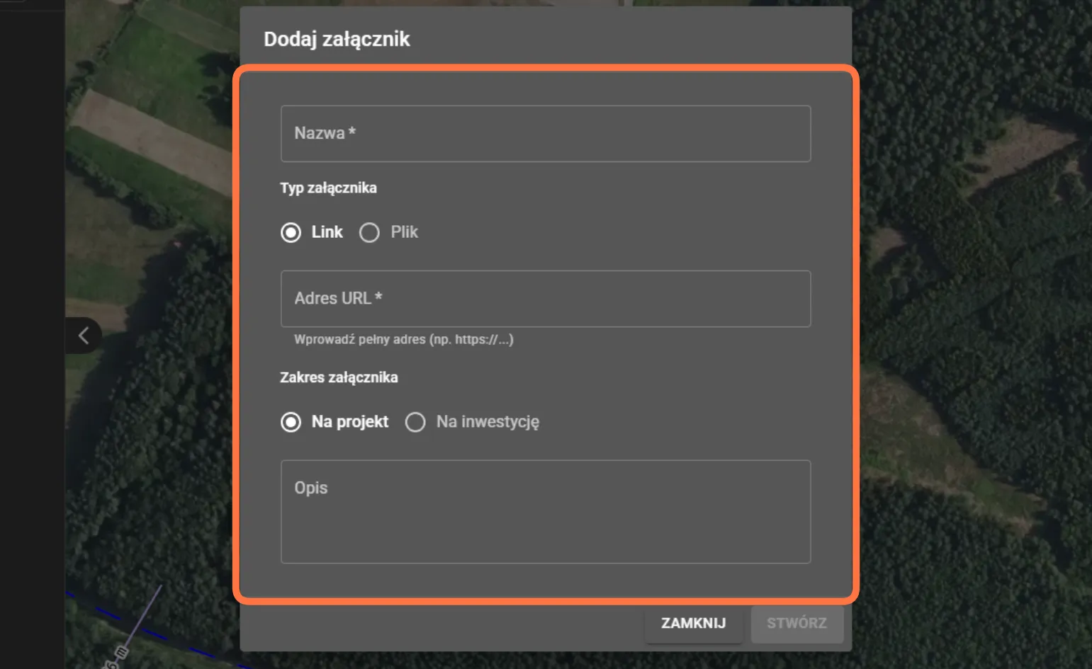 Sekcja ta służy np. do gromadzenia dokumentacji, która nie jest bezpośrednio danymi mapowymi, ale jest niezbędna przy realizacji projektu.