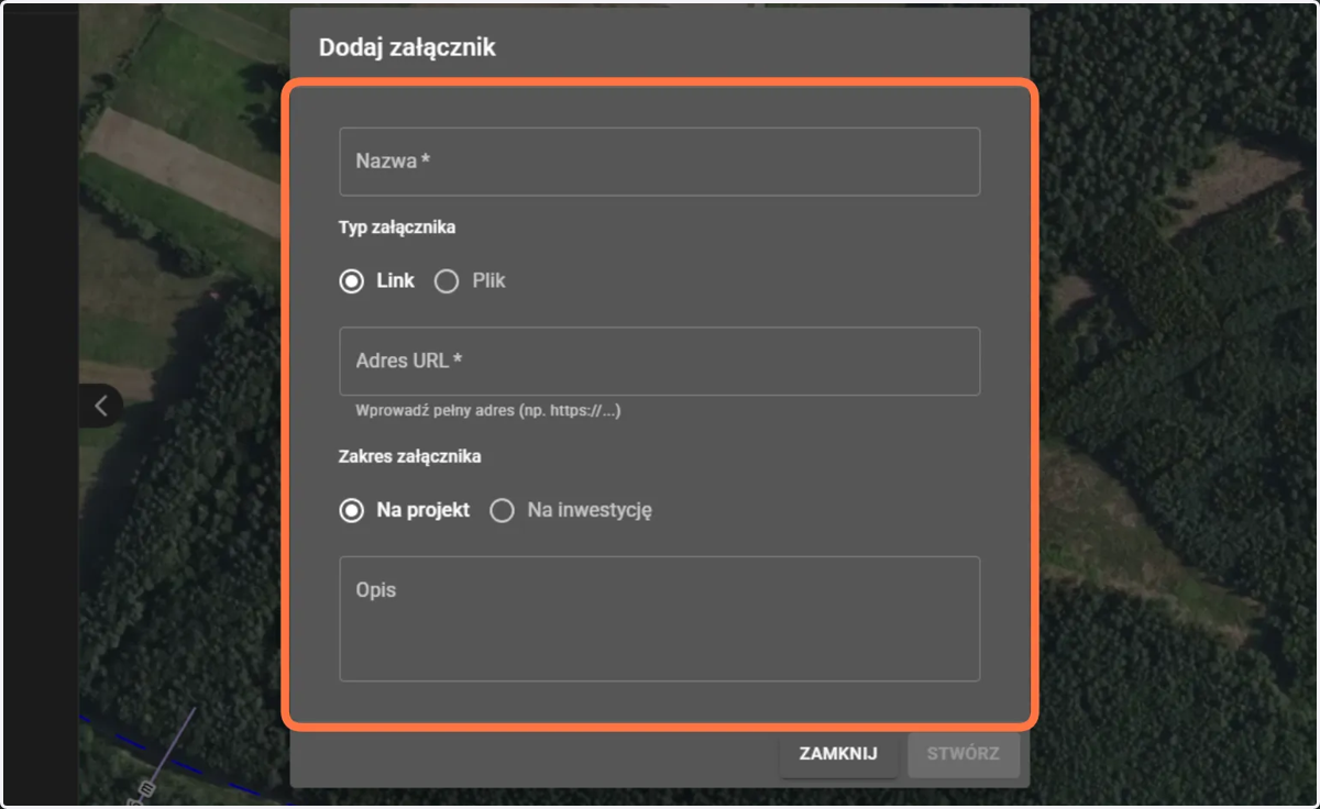 Sekcja ta służy np. do gromadzenia dokumentacji, która nie jest bezpośrednio danymi mapowymi, ale jest niezbędna przy realizacji projektu.