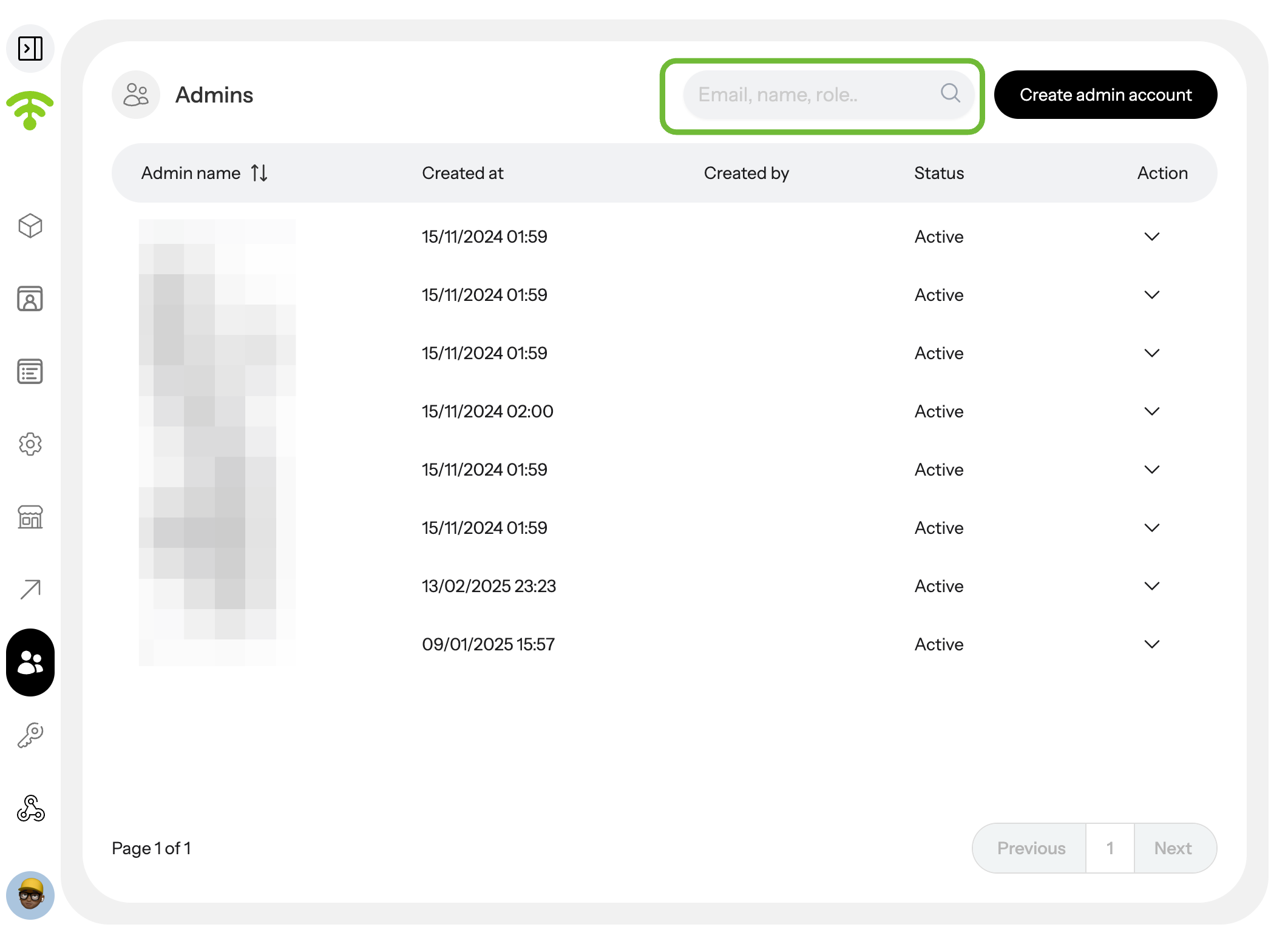 View or Search Existing Admins