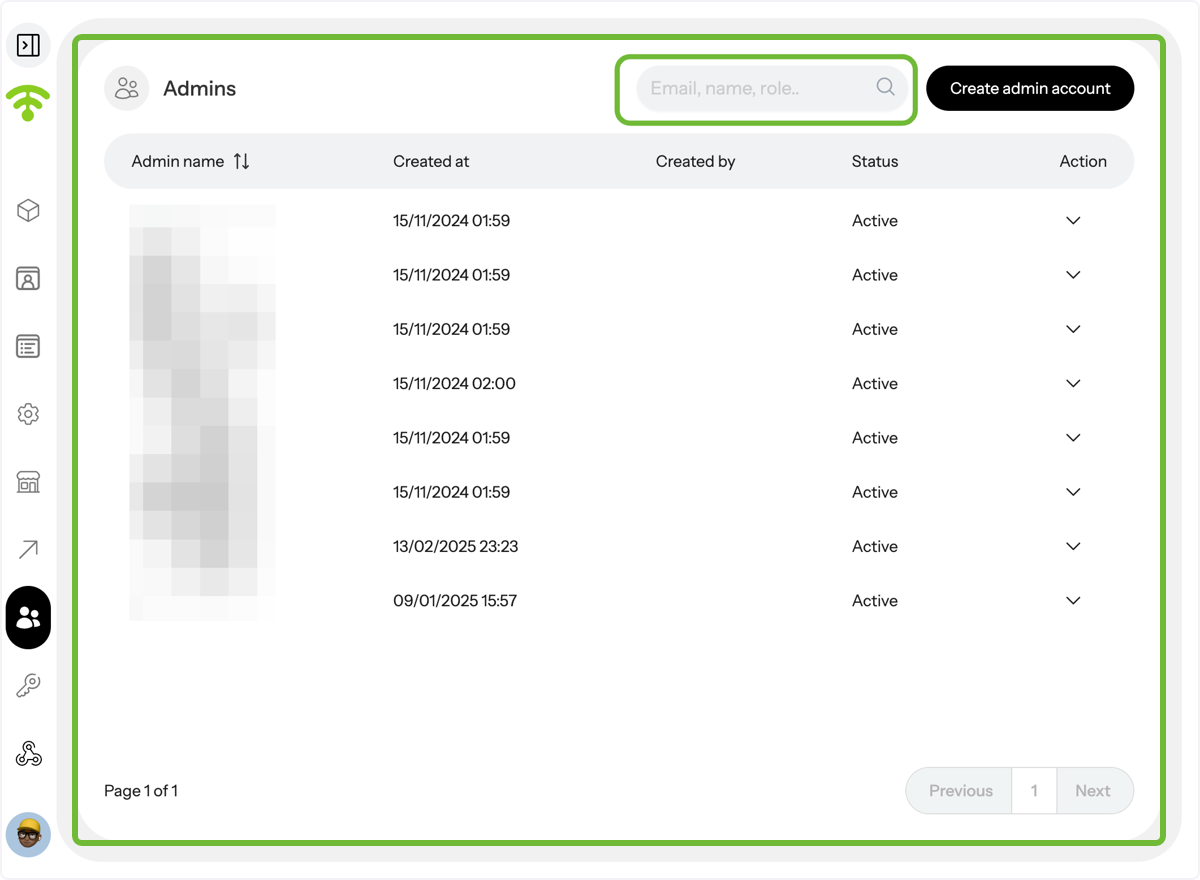View or Search Existing Admins