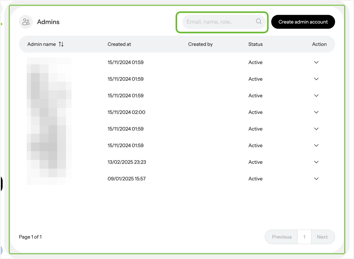View or Search Existing Admins