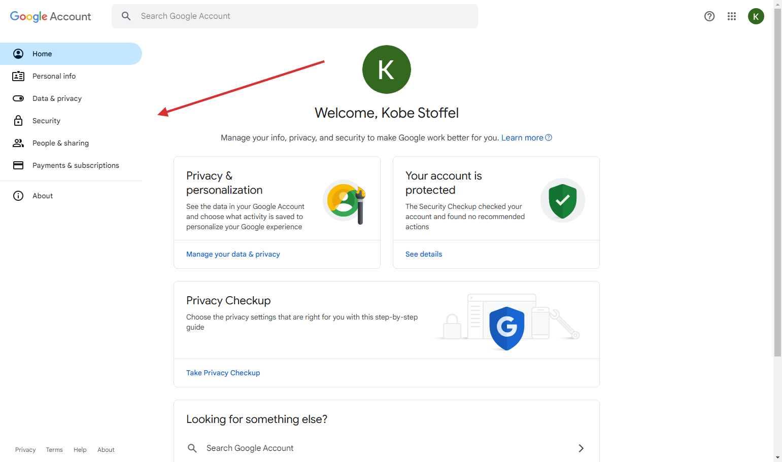 3. On this new screen, select the "Security" option on the left-hand side.