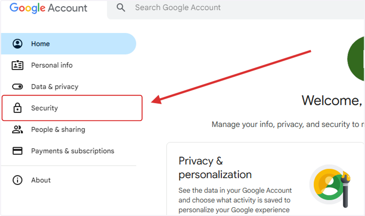 3. On this new screen, select the "Security" option on the left-hand side.