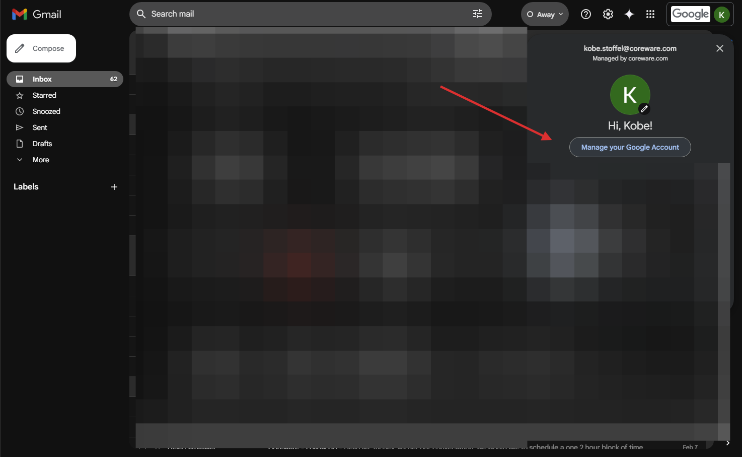 2. Next, click on the "Manage your Google Account" button under your profile pic.