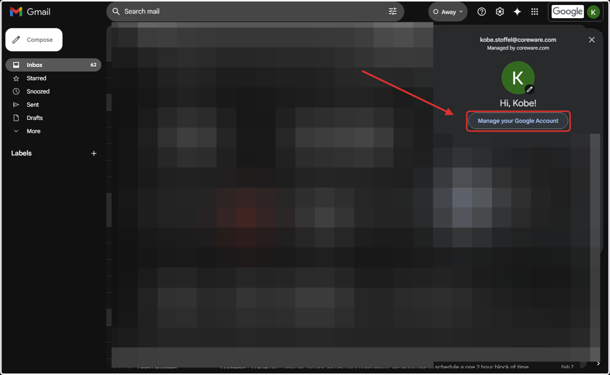 2. Next, click on the "Manage your Google Account" button under your profile pic.