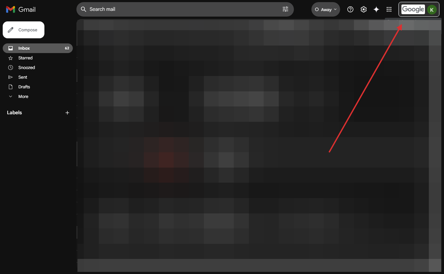 1. First, log into your Gmail and click on your "Google Account" icon at the top-right.