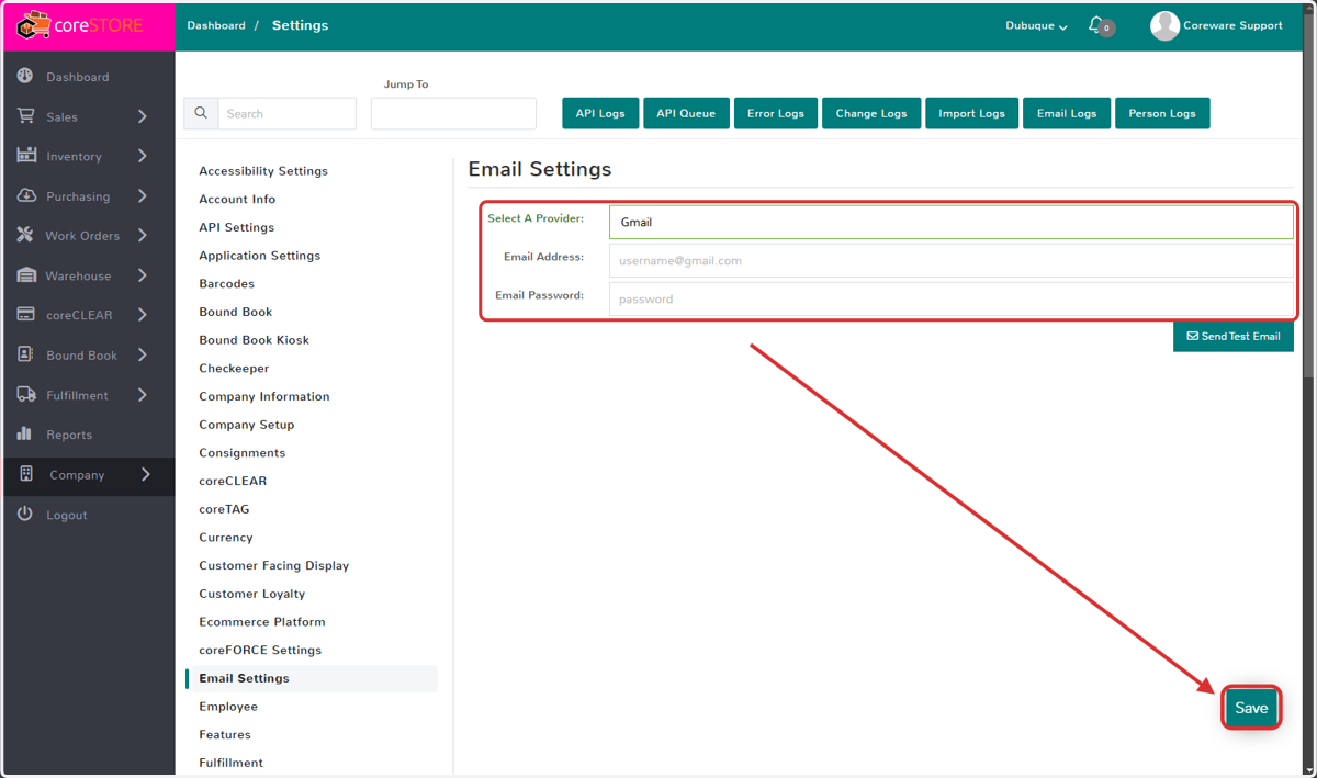 12. For the field "Select A Provider", switch this to "Gmail". Then, fill in the email address you will be sending from. Finally, enter in the "App Password" for the "Email Password" and click "Send Test Email". If you get the email, you can now clic
