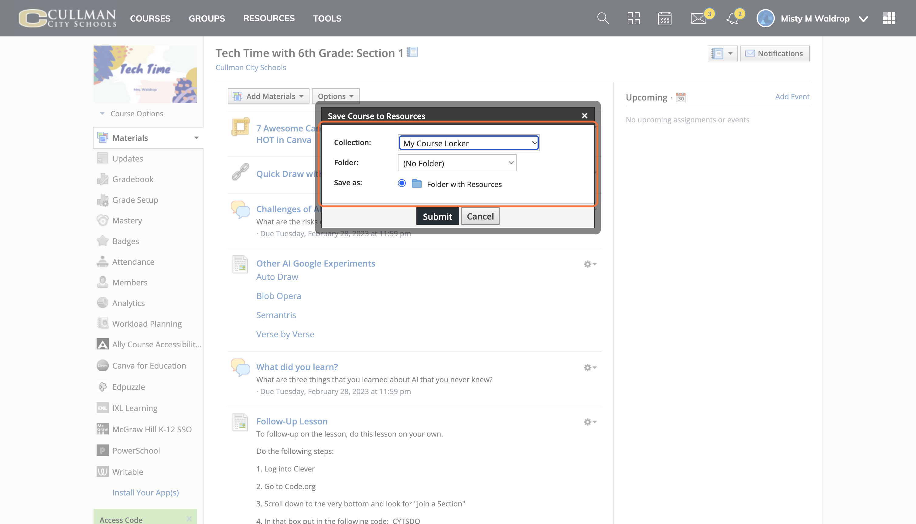 Select My Course Locker from Collection: