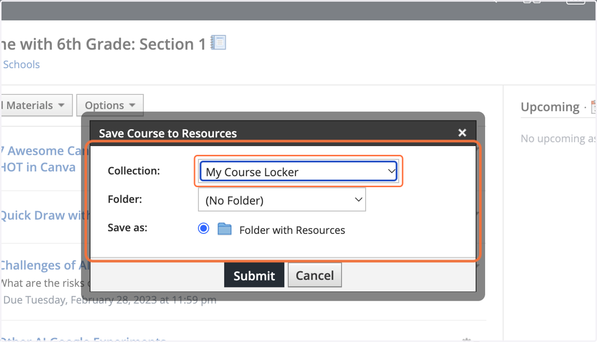 Select My Course Locker from Collection: