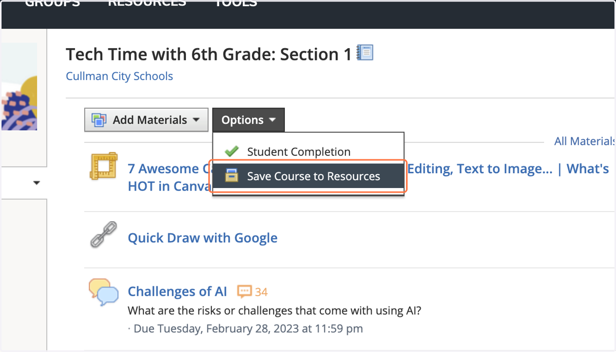Click on Save Course to Resources