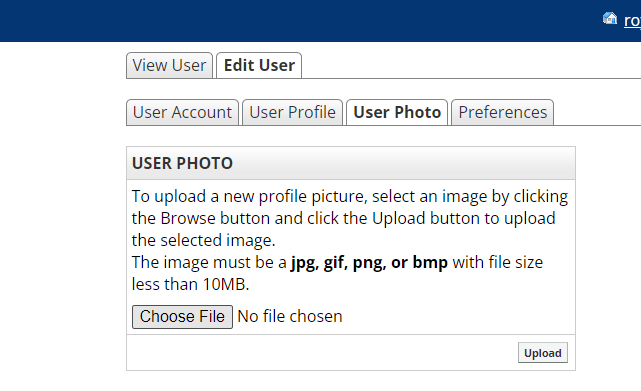 Click Choose File to select a photo. You can choose a jpg, gif, png, or bmp photo file for your profile image.