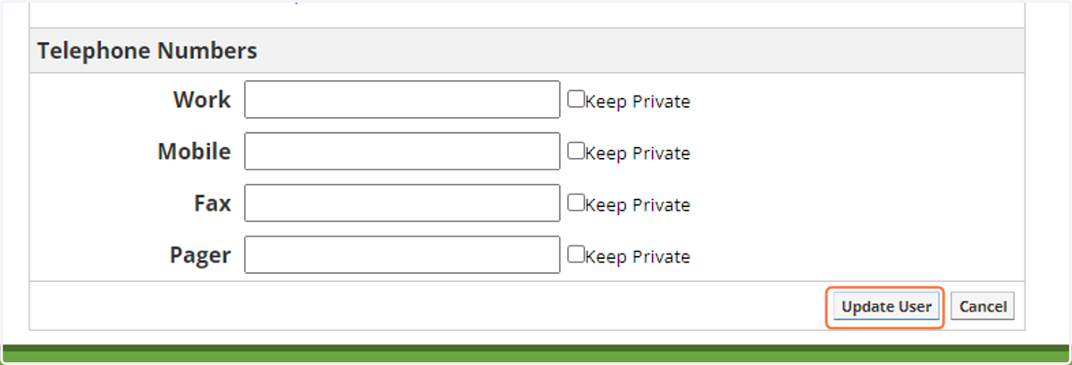 Click on Update User at the bottom to save your changes.