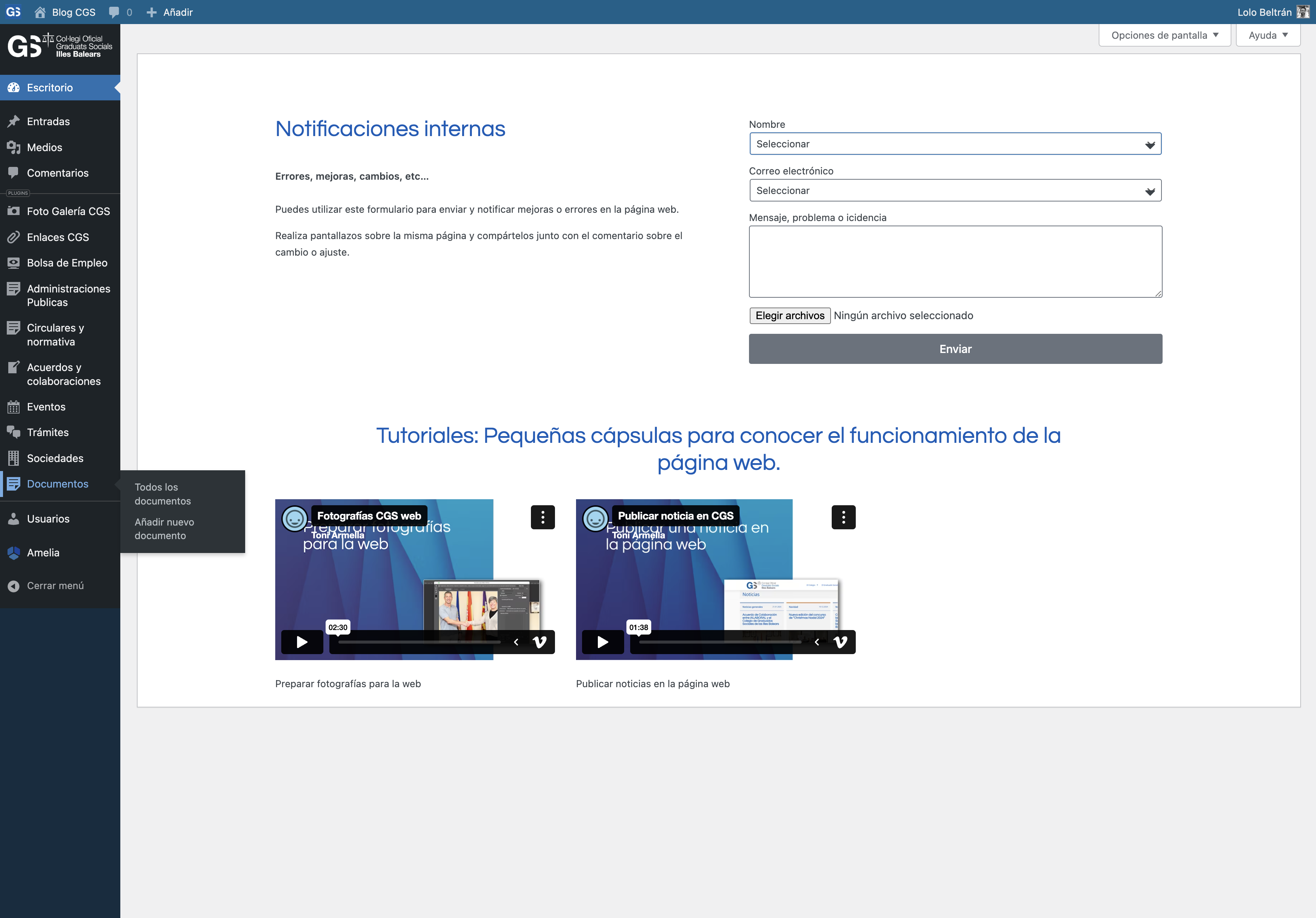 Click on Documentos