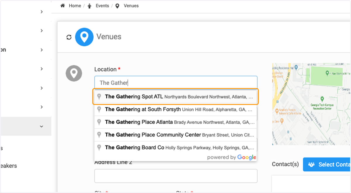 Select your venue.