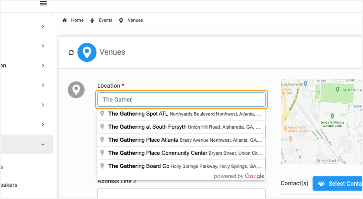 Type in the name of the venue.