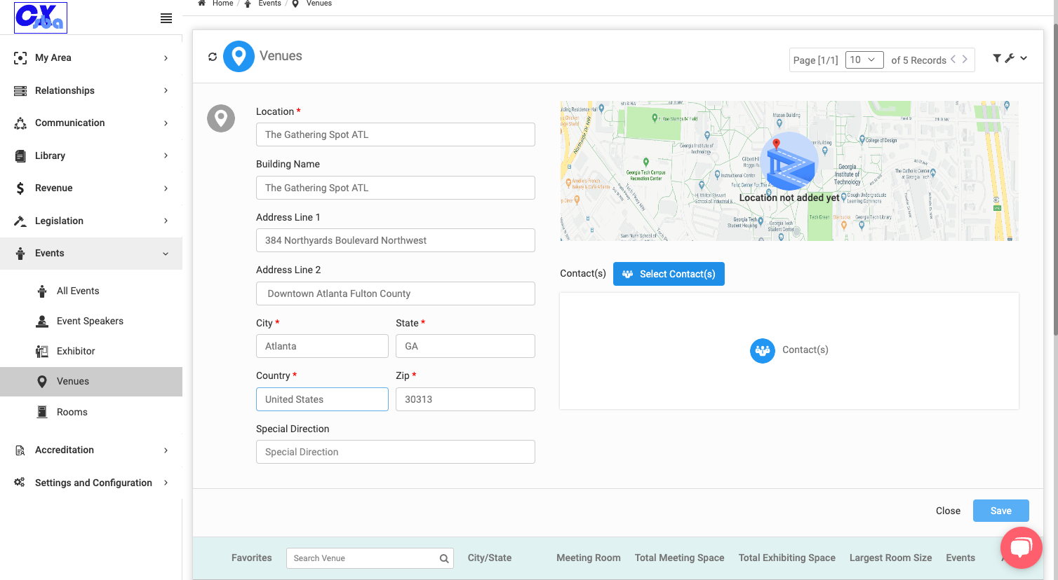 If you have a contact associated with this venue you can use this to add them here.