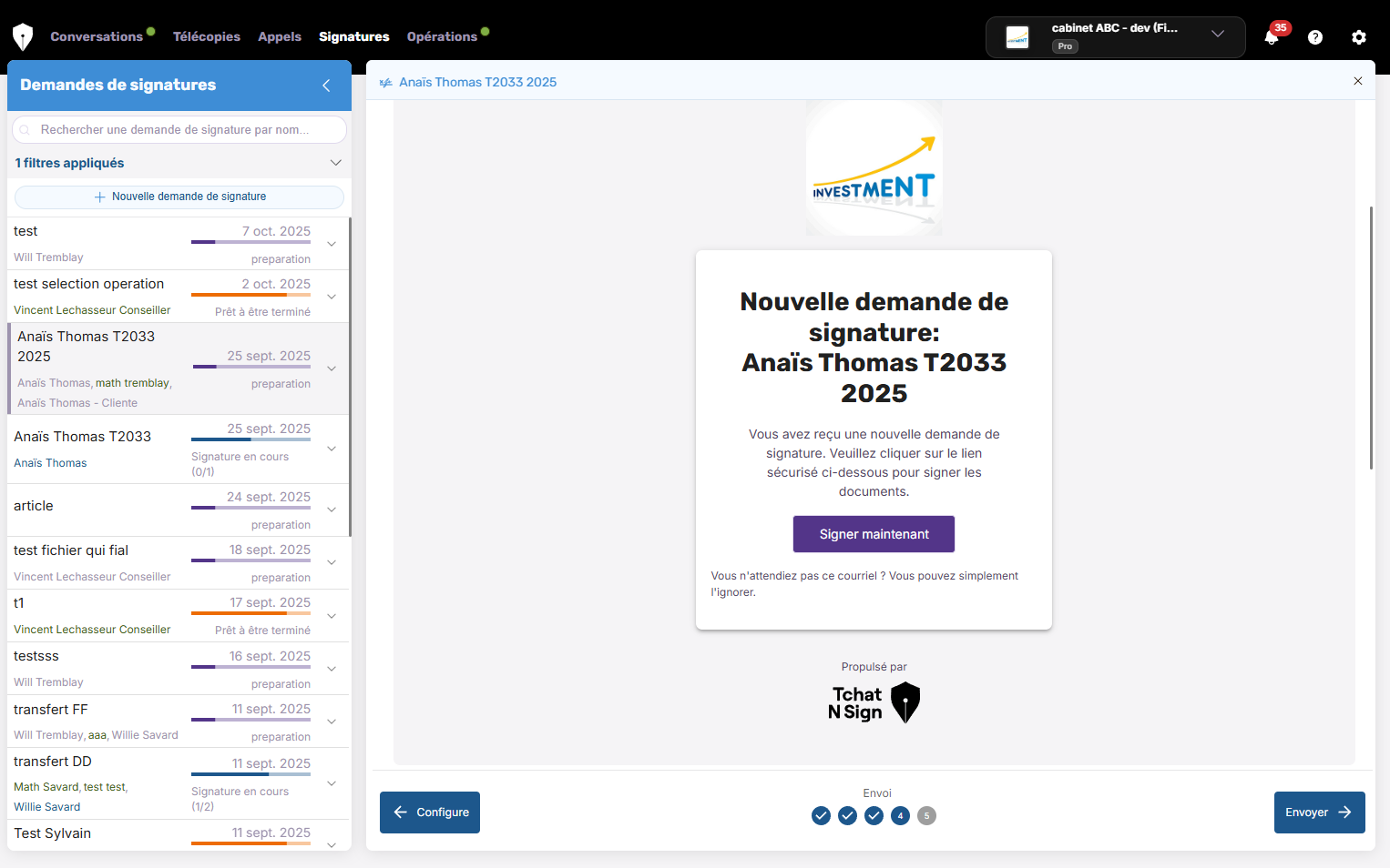 Voici le courriel d'invitation à signer qui sera envoyé à vos clients.