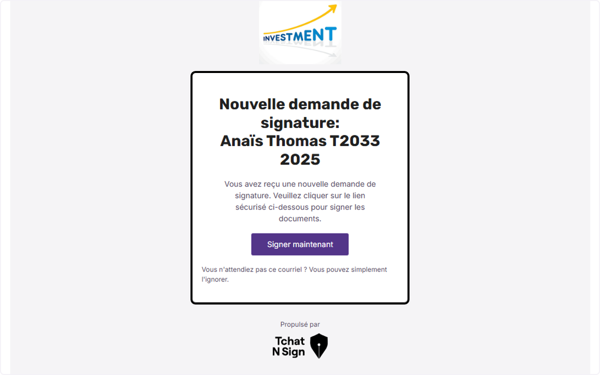 Voici le courriel d'invitation à signer qui sera envoyé à vos clients.