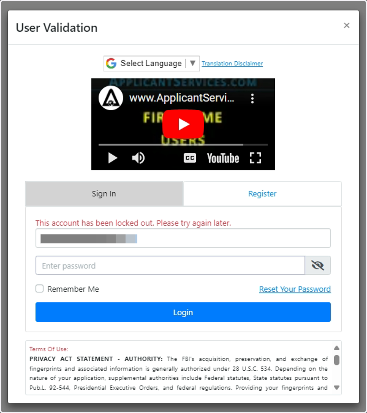 When wrong information has been inputted 5+ times, the account will be locked for 10 minutes. Afterwards, the account credential will be available to be reentered.