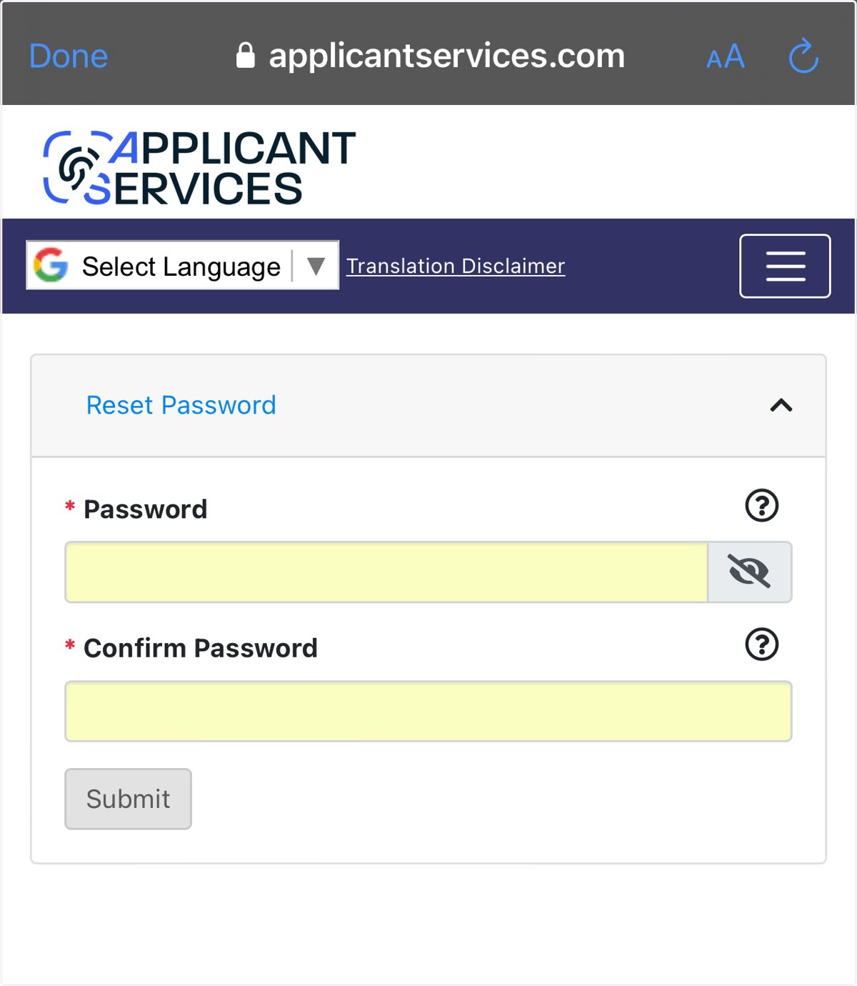 Follow instructions on email on how to reset link. This will allow you to create a new password; then press "Submit". A notification that your password has been updated will appear once it has successfully changed.
