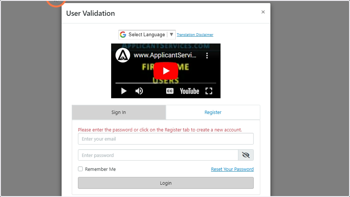 When accessing applicantservices.com, go to login menu on the website to enter account