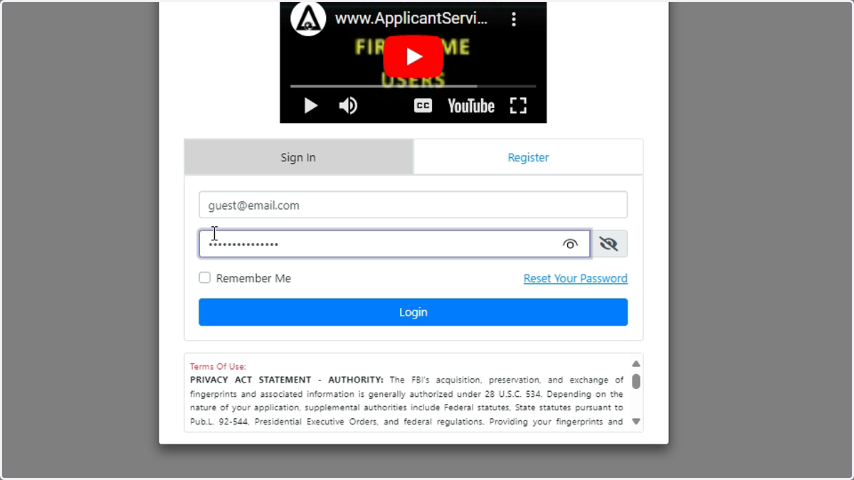Once in the login menu, enter login credentials