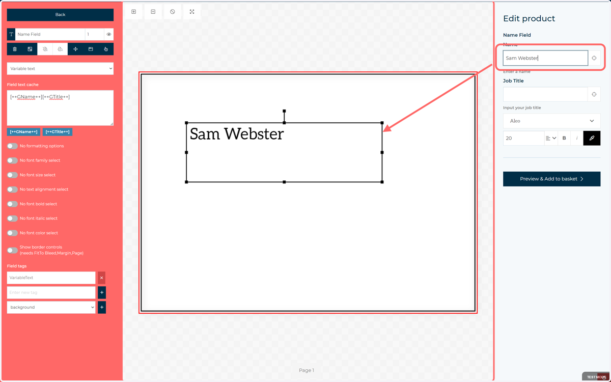 Entering a value in the first field will hide all variables names within that field ,and the resulting text for only the completed form entries will be shown.