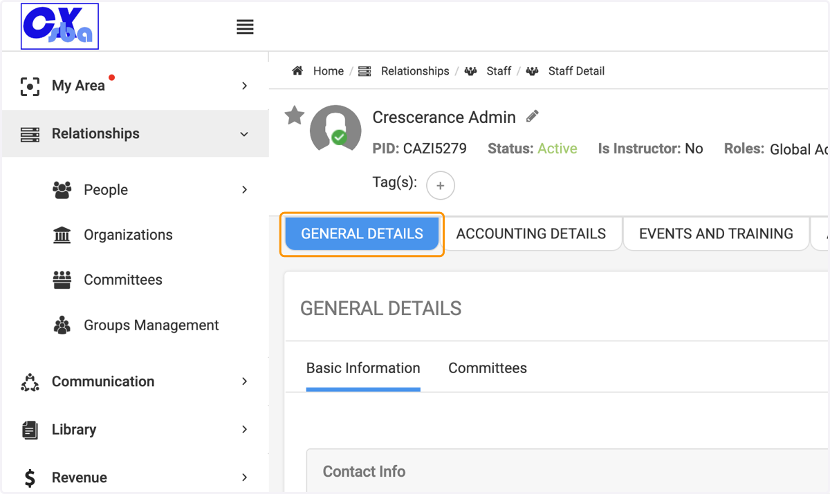 Click on GENERAL DETAILS