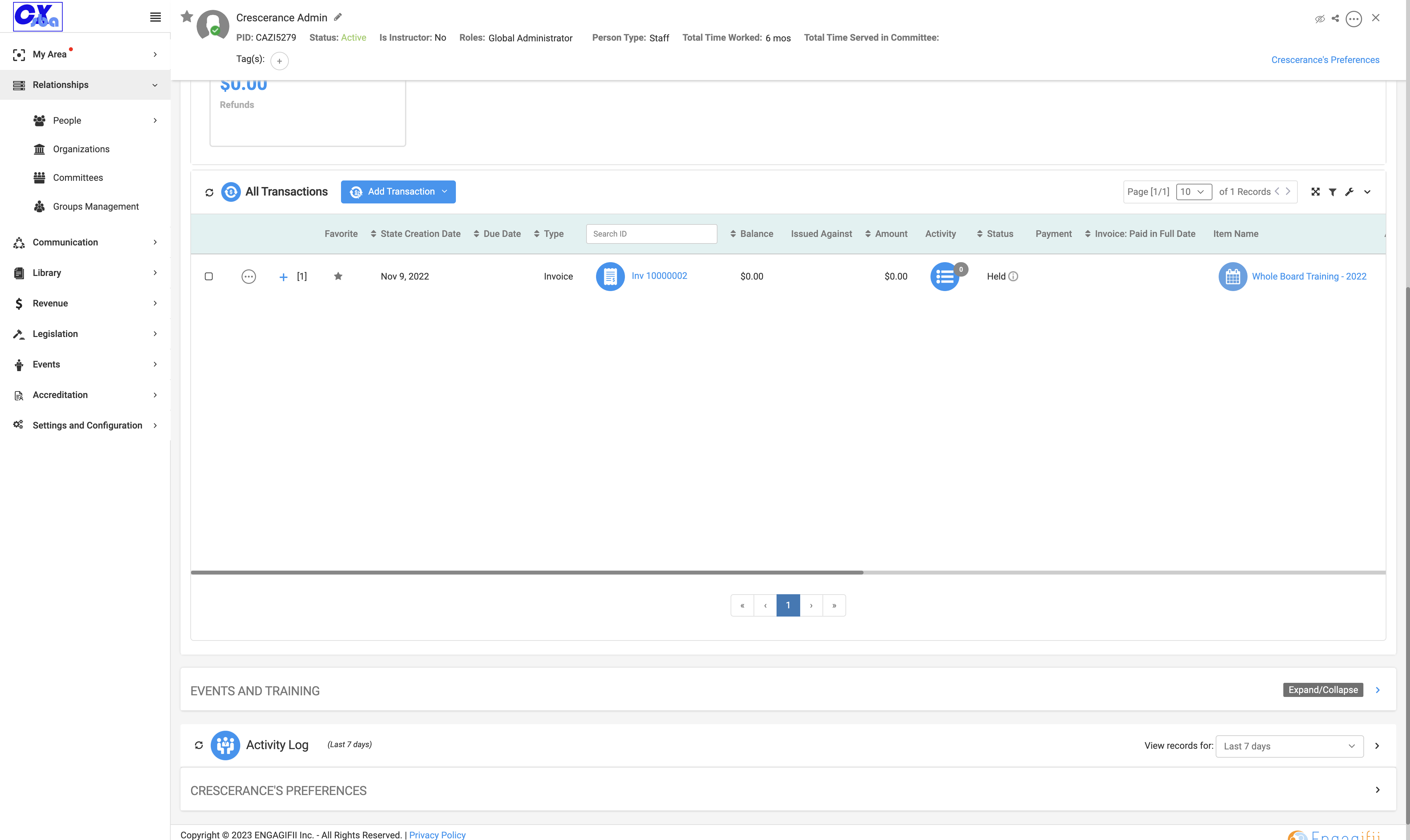 Click on Events and Trainings - to see the events you have attended to