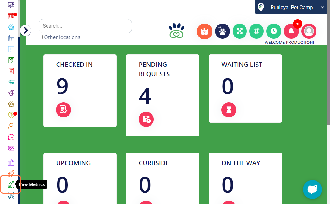 Click on the Paw Metrics tab