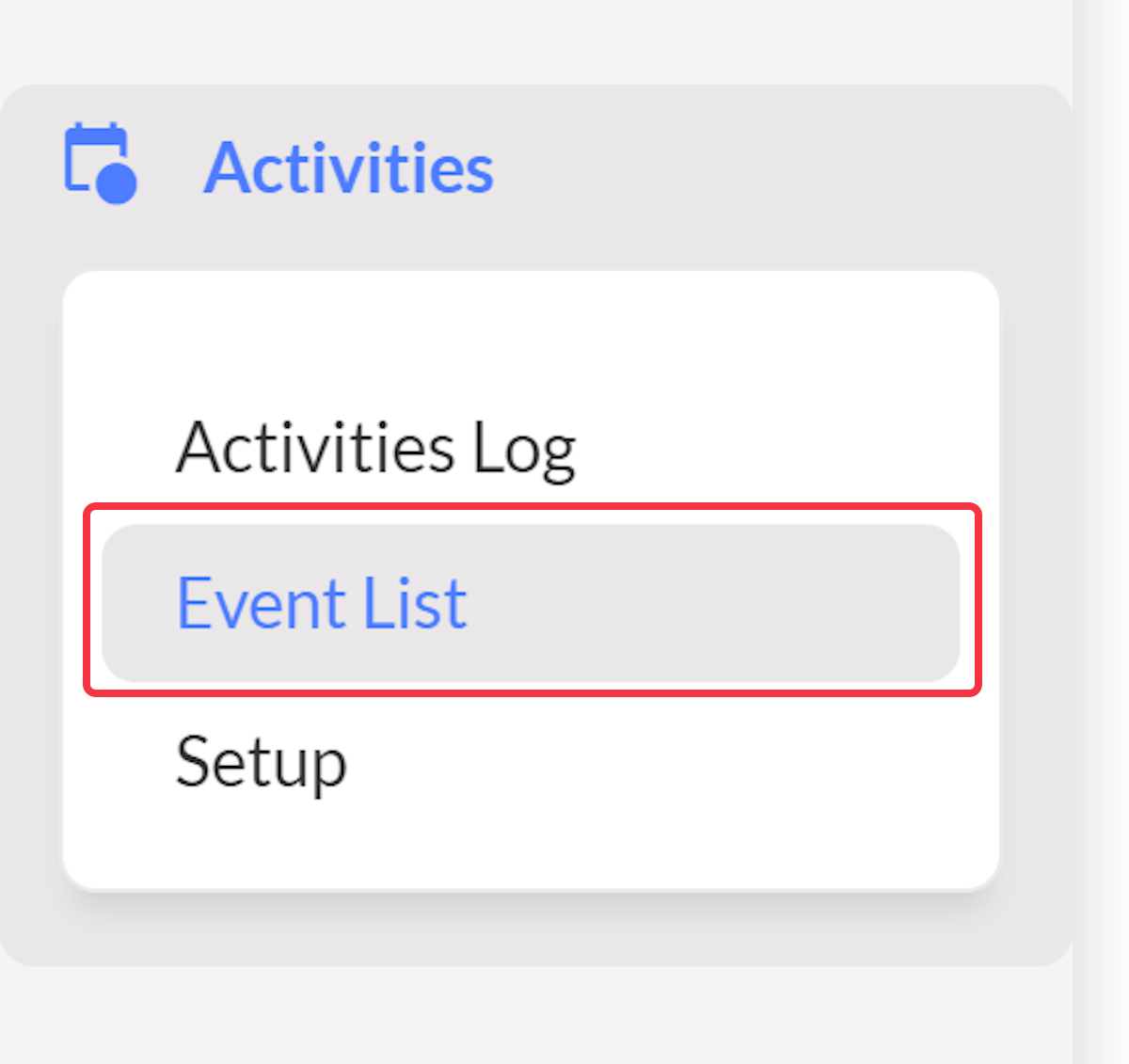 Within Activities select Event List.