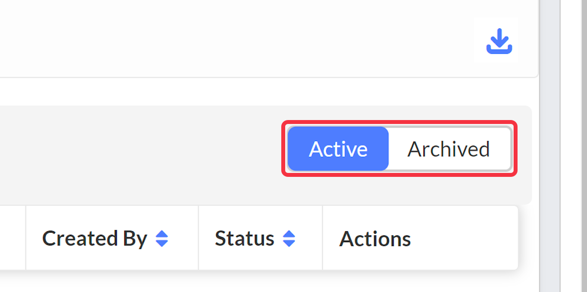 Selecting the Active or Archived tab.