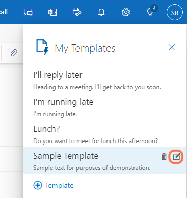 To edit templates, hover over the template name and click on the pencil icon.