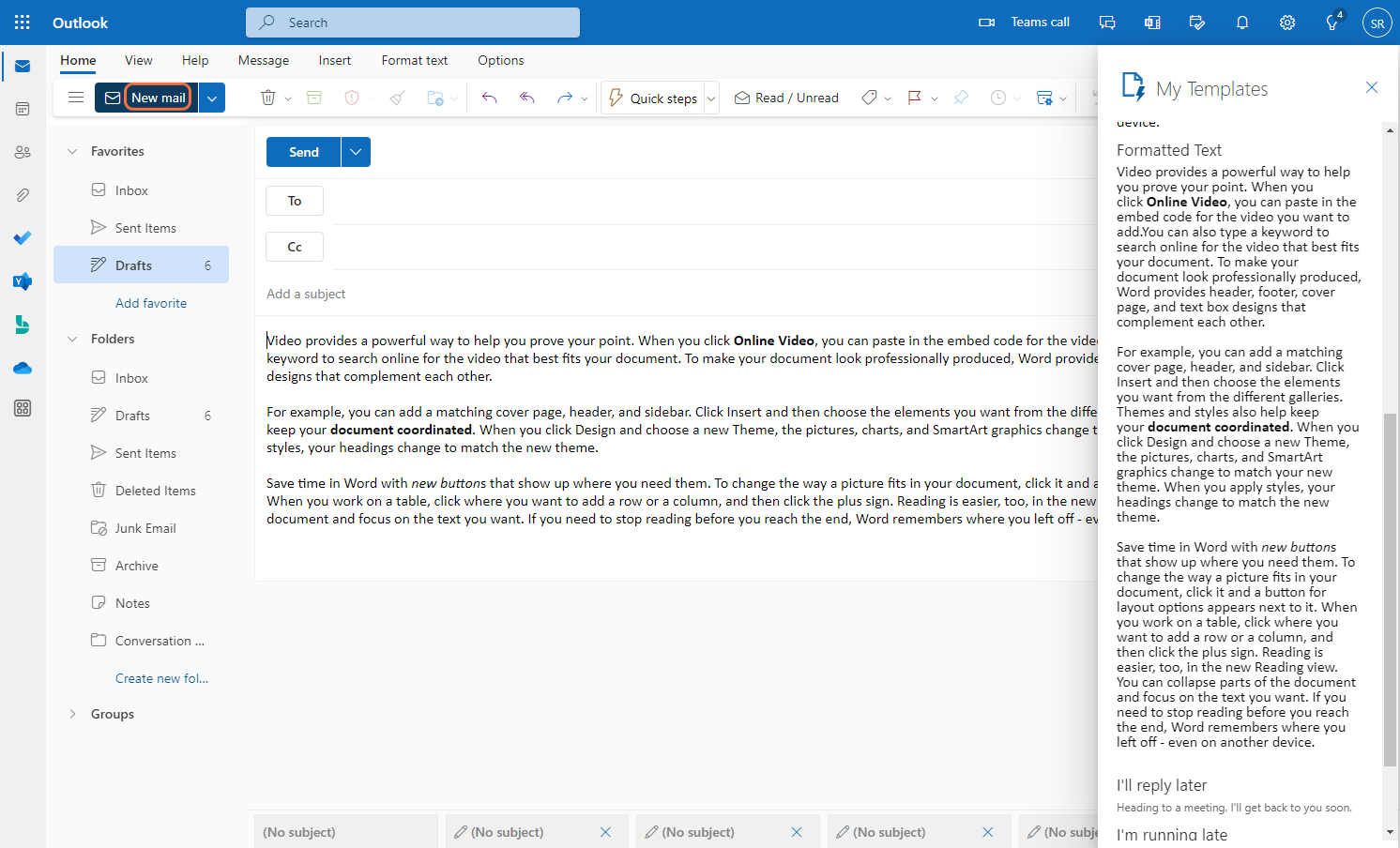 To use the templates, click on New mail.