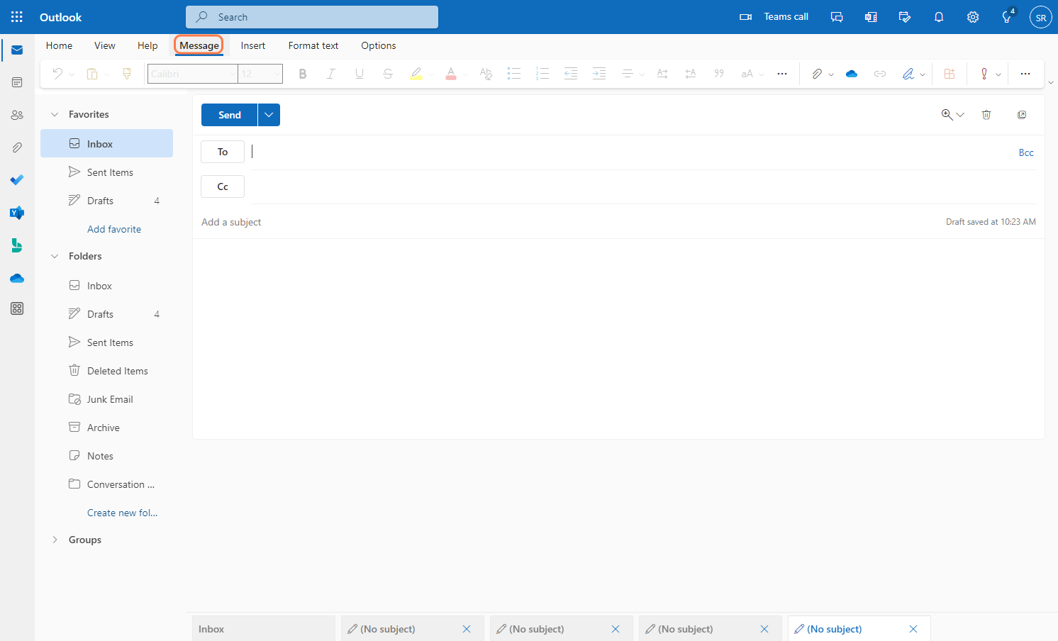Click on the Message tab.
