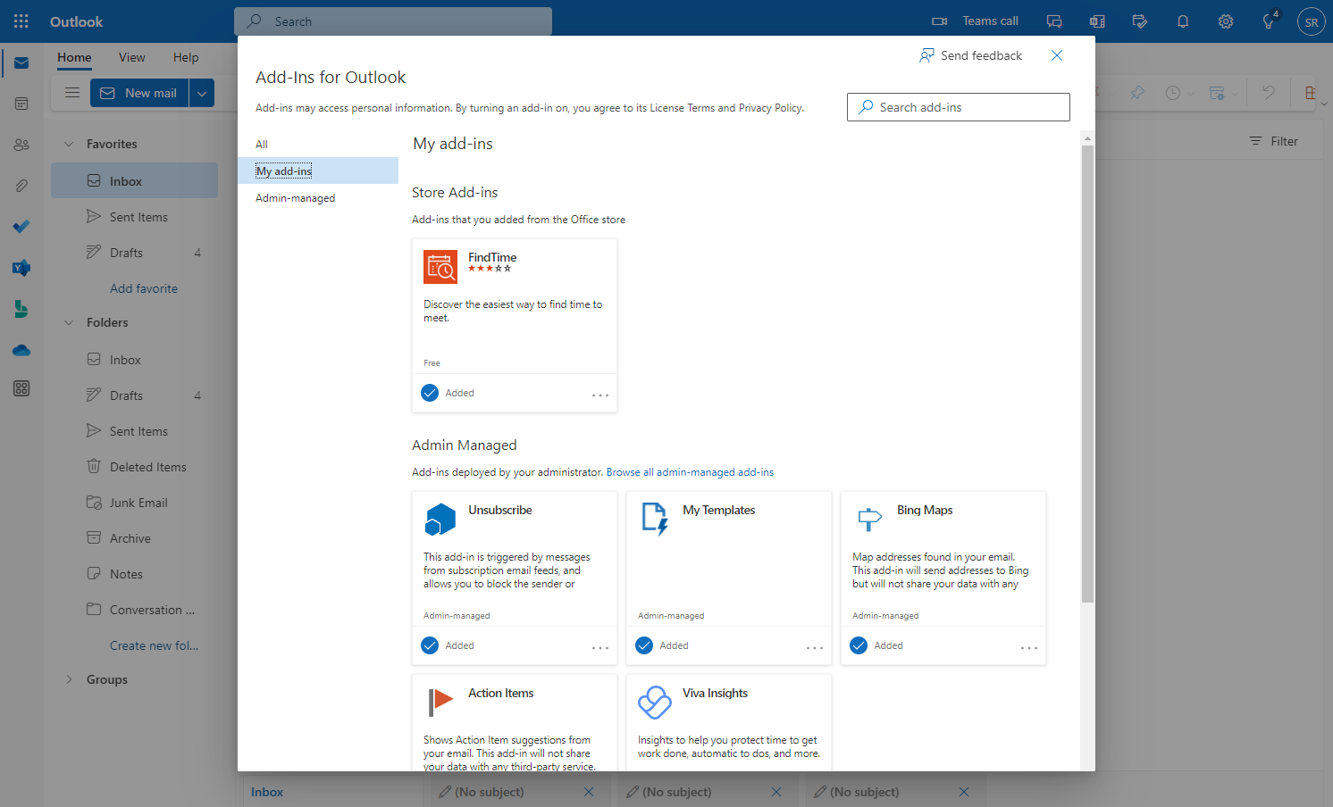 If "My Templates" did not appear in the search results in the previous step, click on the "My add-ins" tab.
