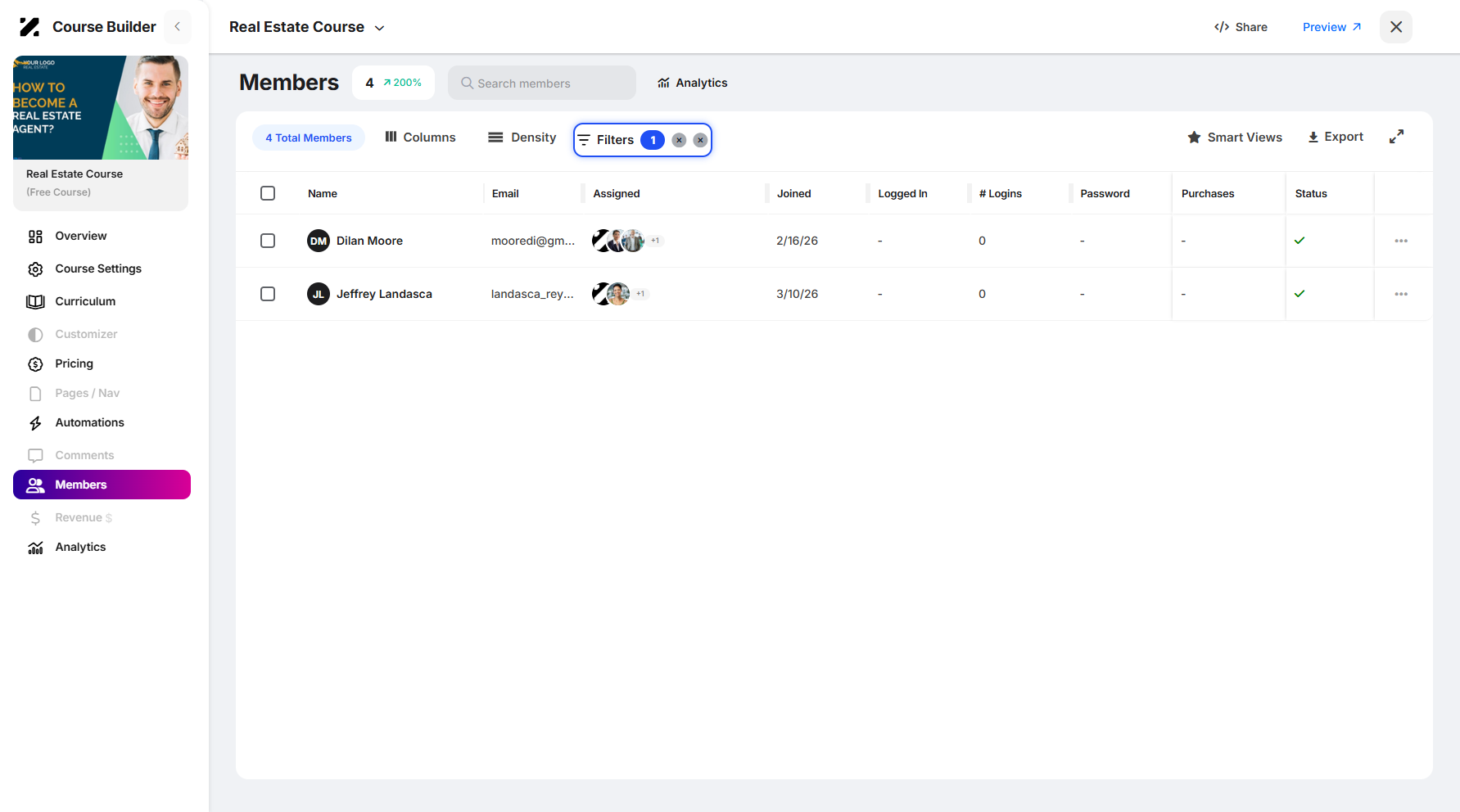 Step 10: You can now view the filtered members that correspond to your filter settings.