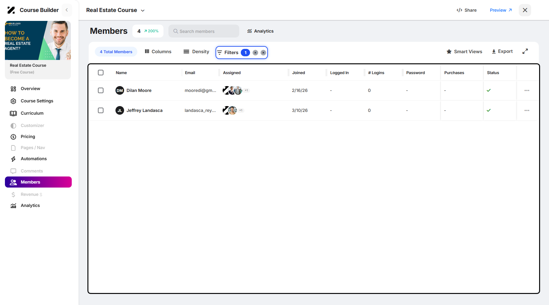 Step 10: You can now view the filtered members that correspond to your filter settings.