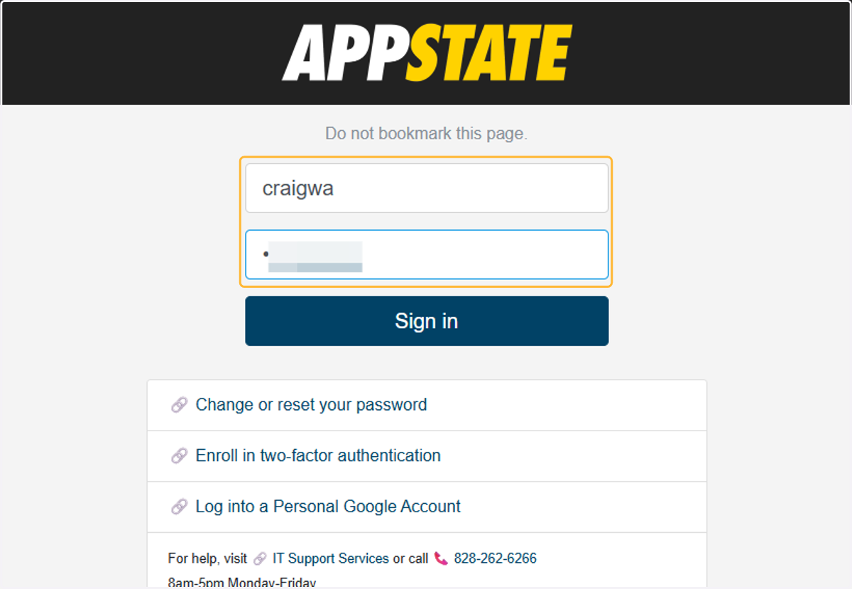 Type your App State username and password