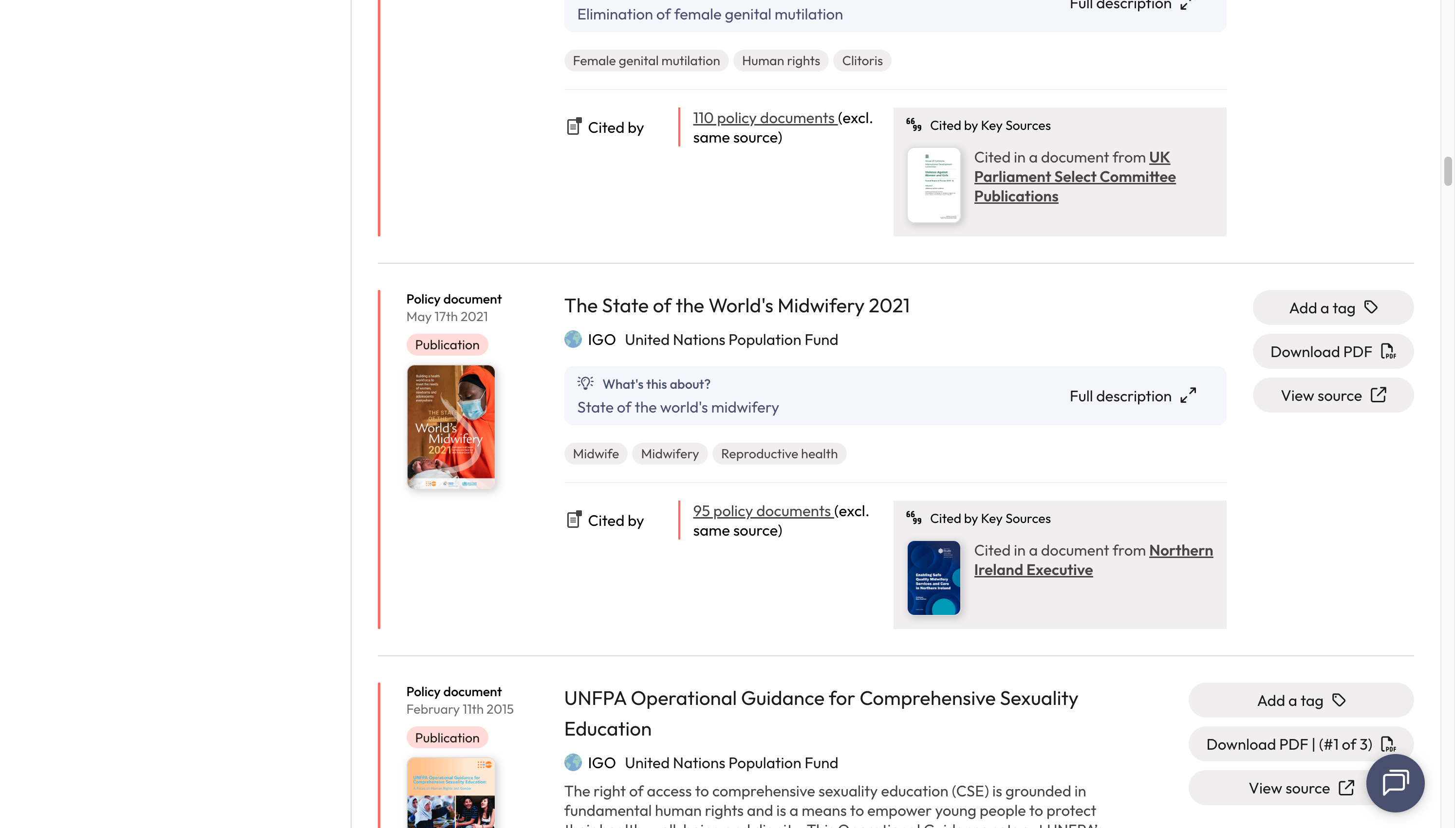 Click on the link for the number of citing policy documents to see these results.