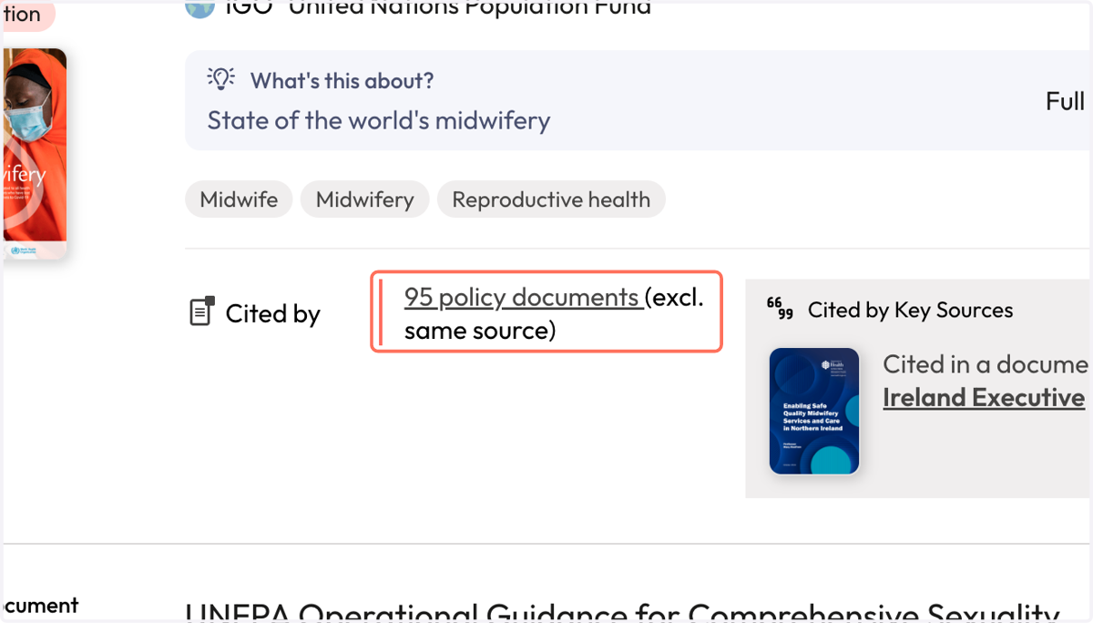 Click on the link for the number of citing policy documents to see these results.
