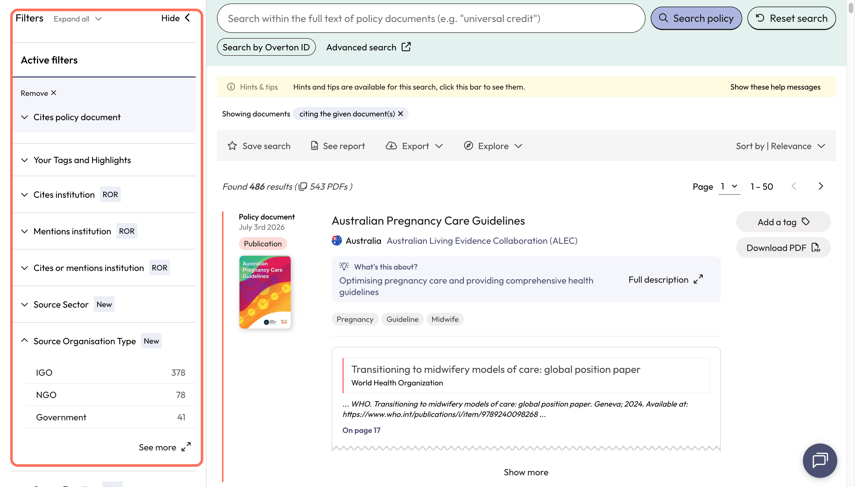 Use filters to narrow down results and use the grey action bar to save a search, generate a summary report, export* or continue to explore further.