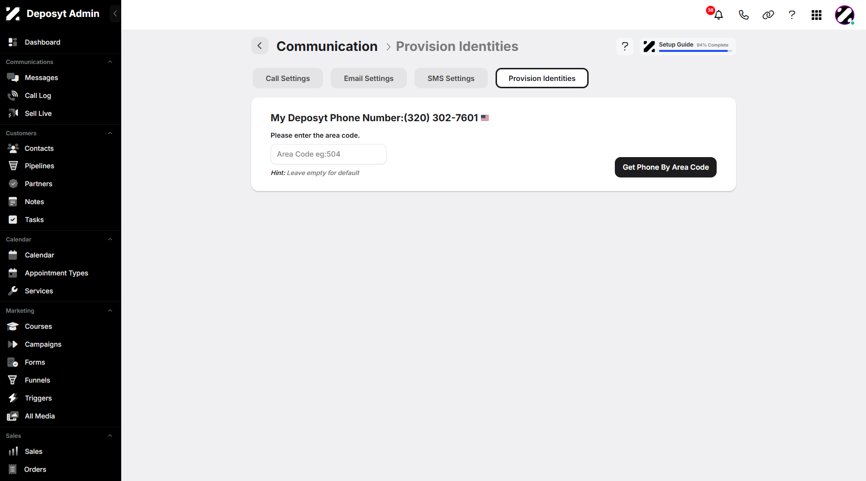 Step 6: You will be redirected to the Communication Provision Identities tab.