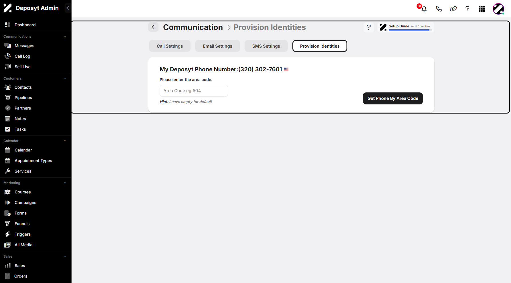 Step 6: You will be redirected to the Communication Provision Identities tab.
