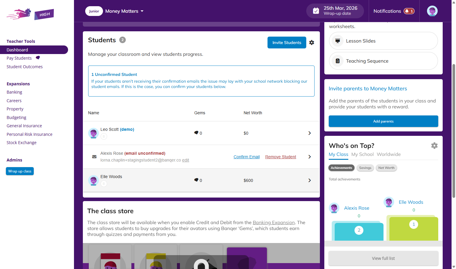 From your student list, locate the student who needs support with their password. Click anywhere on the row where they appear.
