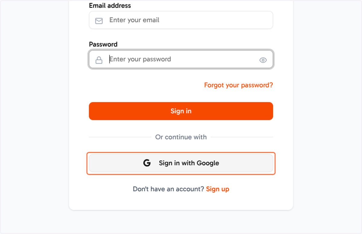 Click on Sign in with Google